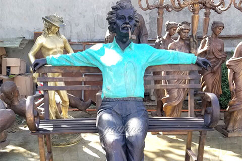 Life Size Customized Made Famous Figure Bronze Einstein Statue Sitting on the Chair for sale